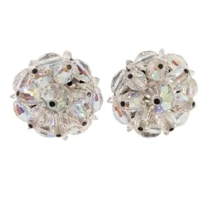 0011 LAGUNA Irridescent 3D AB Icy Crystal Bauble Beaded Clip Earrings